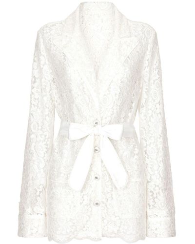 Dolce & Gabbana Floral-Lace Belted Shirt - White