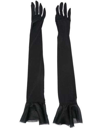 Anna October Ruffled-Cuffs Elbow-Length Gloves - Black