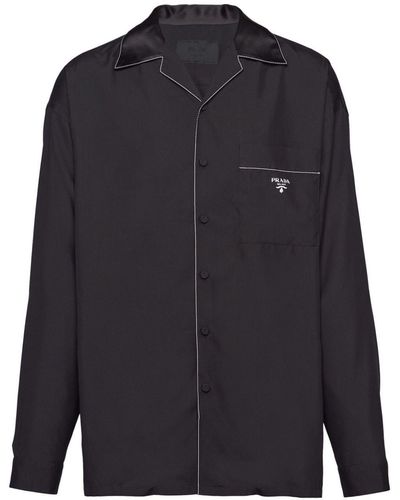 Prada Contrast-Trim Silk Pyjama Shirt - Blue