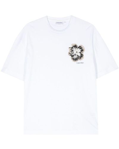 Calvin Klein Floral-Embroidered T-Shirt - White