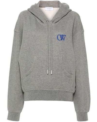 Off-White c/o Virgil Abloh Off- Embroidered-Logo Cotton Hoodie - Gray