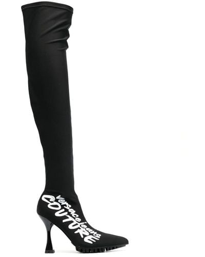 Versace Flair Logo Thigh-high Boots - Black