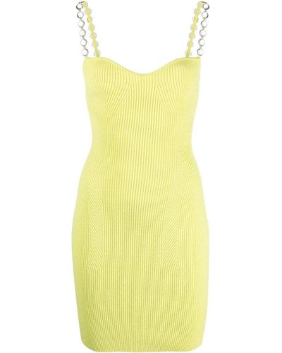 Galvan London Stud-Embellished Ribbed-Knit Minidress - Yellow