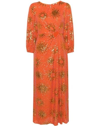 FARM Rio Sunny Mood Sequin Midi Dress - Orange