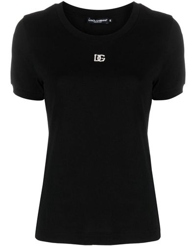 Dolce & Gabbana Crystal-Embellished T-Shirt - Black