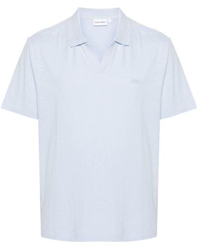 Calvin Klein Logo-Patch Mélange Polo Shirt - White