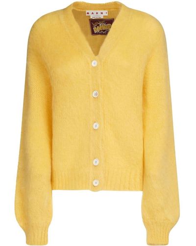 Marni V-Neck Mohair-Blend Cardigan - Yellow