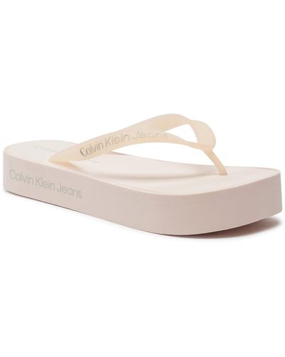Calvin Klein Zehentrenner beach sandal flatform logo yw0yw01092 peach blush/oyster mushroom tll - Pink