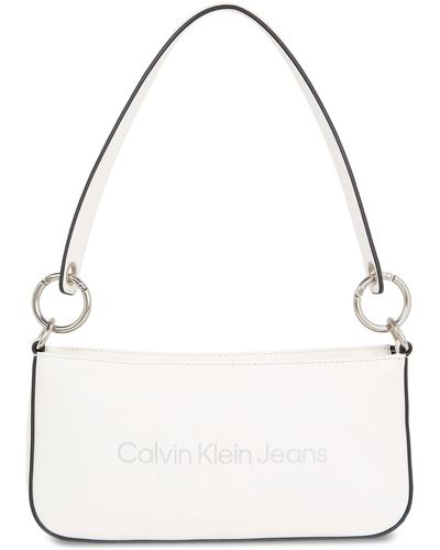 Calvin Klein Handtasche sculpted shoulder pouch25 mono k60k610679 white/silver logo 0li - Weiß