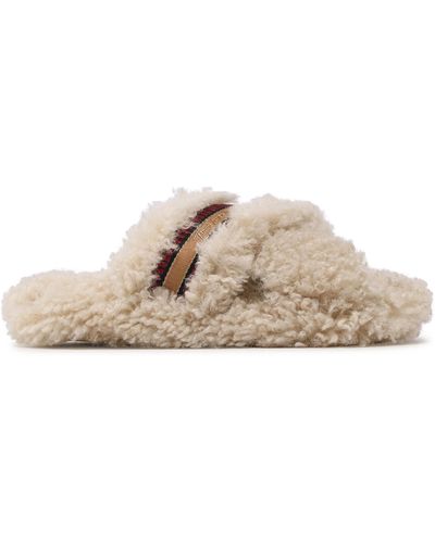 Tommy Hilfiger Hausschuhe sherpa fur home slippers strap fw0fw06576 classic aci - Natur
