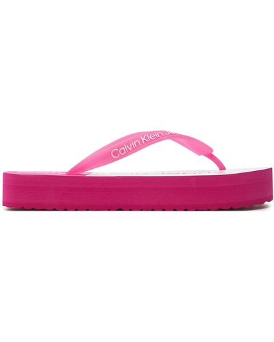 Calvin Klein Zehentrenner Beach Sandal Flatform Monologo Yw0Yw01617 Fucsia Fedora/Bright 0J3 - Pink
