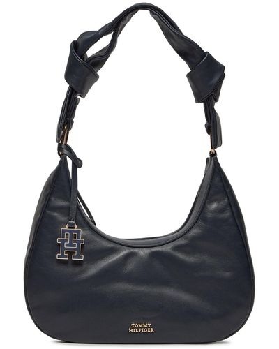 Tommy Hilfiger Handtasche Pushlock Leather Hobo Aw0Aw16073 Space Dw6 - Schwarz