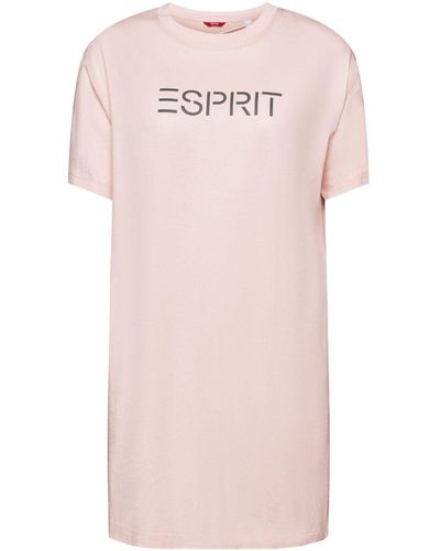 Esprit Chemise de nuit en jersey ornée d'un logo - Rose