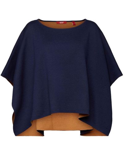 Esprit Gerecycled: Dubbelzijdige Poncho - Blauw