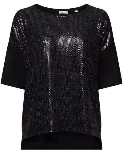 Esprit T-shirt oversize orné d'une application de paillettes - Noir