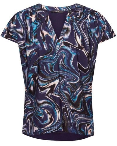 Esprit Gemustertes T-Shirt mit Schlitz am Ausschnitt - Blau