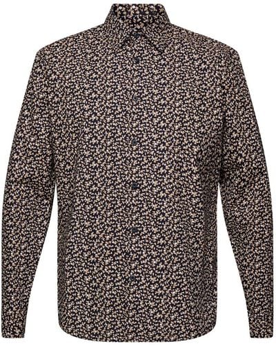 Esprit Businesshemd Slim-Fit-Hemd aus Baumwolle mit Muster - Grau