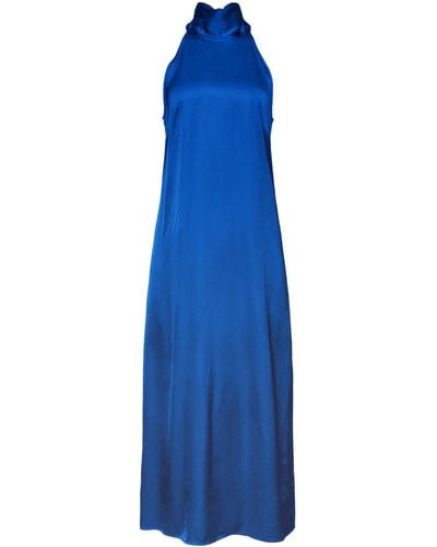 Esprit Robe dos-nu maxi longueur en satin - Bleu