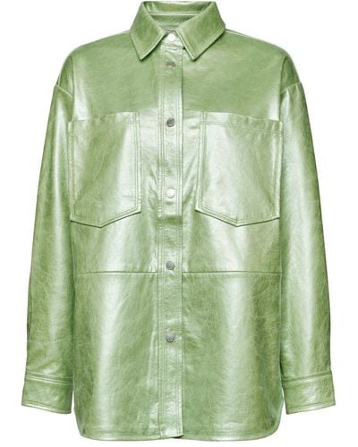 Esprit Metallic Overshirt Met Coating - Groen
