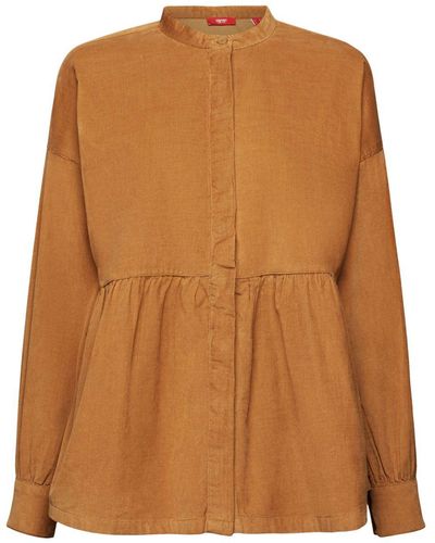 Esprit Corduroy Peplum Blouse - Bruin