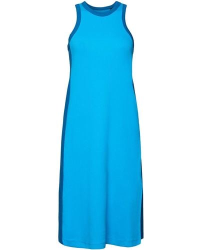 Esprit Geribde Jersey Midi-jurk Van Stretchkatoen - Blauw