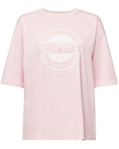 Esprit T-shirt en jersey de coton animé d'un logo - Rose