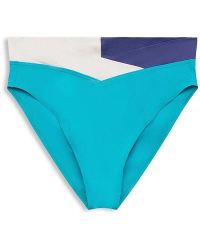 Esprit Mid Waist Bikinibroekje In Colour Block-design - Blauw