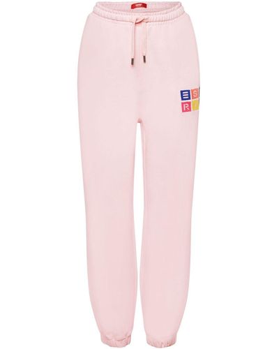 Esprit Pantalon de survêtement en coton biologique orné d'un logo brodé - Rose