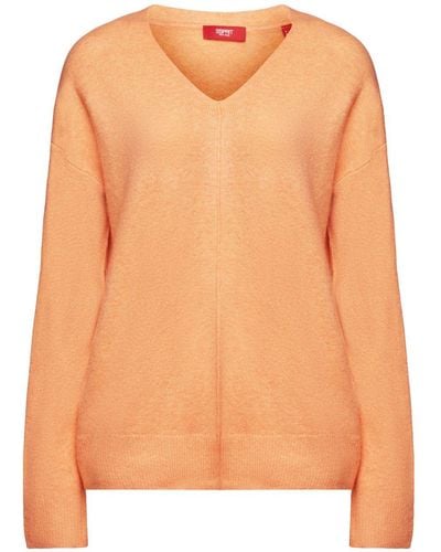 Esprit Wollmix-Pullover mit V-Ausschnitt - Orange