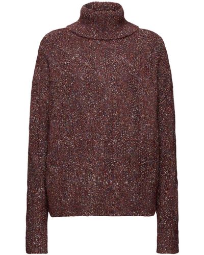 Esprit Sweater Met Kabelpatroon En Rolkraag - Bruin