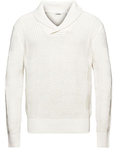 Esprit V-Ausschnitt- Grobstrick-Pullover mit Schalkragen - Weiß