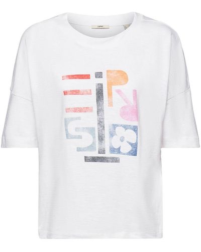 Esprit Katoenen T-shirt Met Geometrische Print - Wit