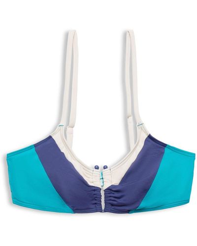 Esprit Gewatteerde Bikinitop In Colour Block-design Met U-vormig Metalen Detail - Blauw