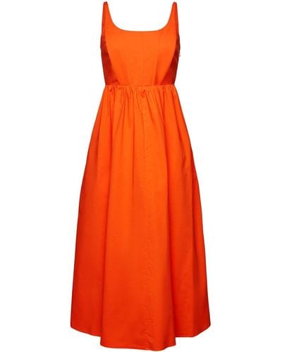 Esprit Popeline Midi-jurk Met Baleinen - Oranje