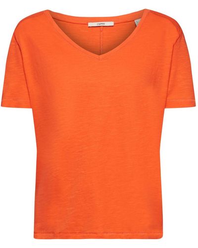 Esprit Katoen T-shirt Met V-hals En Siernaden - Oranje