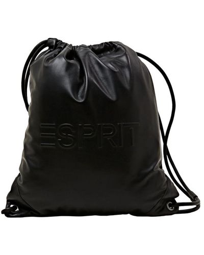 Esprit Leder-Rucksack mit Logo und Kordelzug - Schwarz
