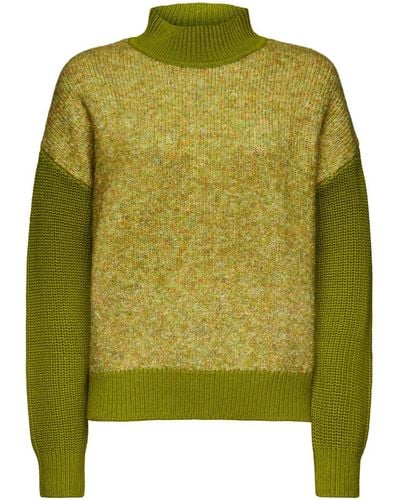 Esprit Melierter Pullover mit Stehkragen - Grün