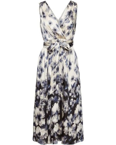Esprit Crinkled Satijnen Midi-jurk Met Bloemenprint - Wit