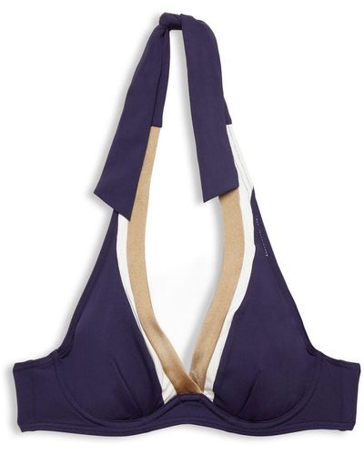 Esprit Dreifarbiges Neckholder-Bikinitop mit Bügeln - Blau