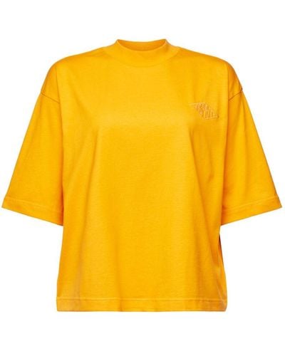 Esprit Katoenen Shirt Met Logo En gesuggereerde Kraag - Geel