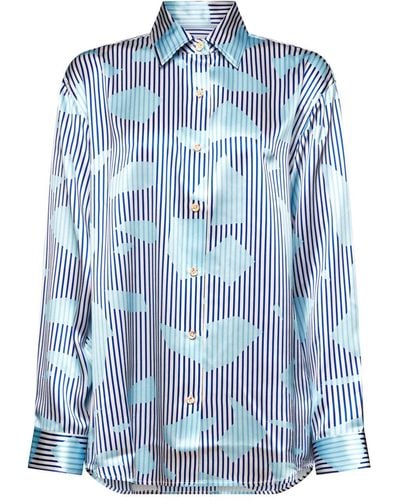 Esprit Zijden Overhemd Met Knoopsluiting En Print - Blauw