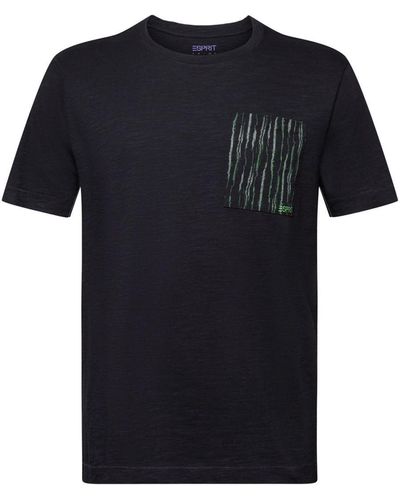 Esprit Slub-T-Shirt aus Baumwolle mit Logo (1-tlg) - Schwarz