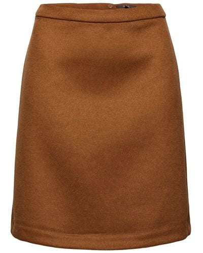 Esprit À teneur en laine : la mini-jupe de coupe trapèze - Marron