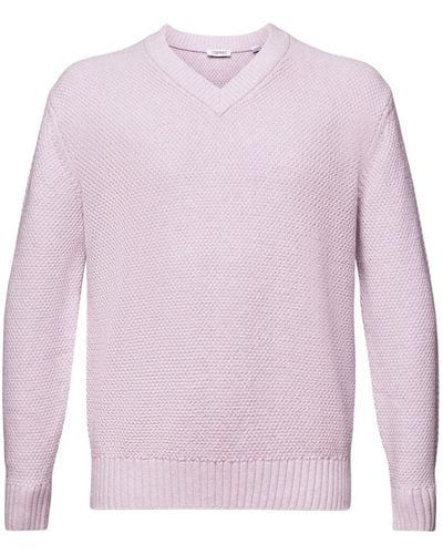 Esprit Baumwollpullover mit V-Ausschnitt - Pink