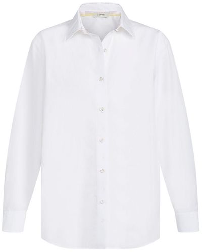 Esprit Langarmbluse Hemd aus Baumwoll-Popeline - Weiß