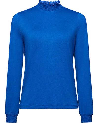 Esprit Gesmokt Shirt Met Lange Mouwen - Blauw