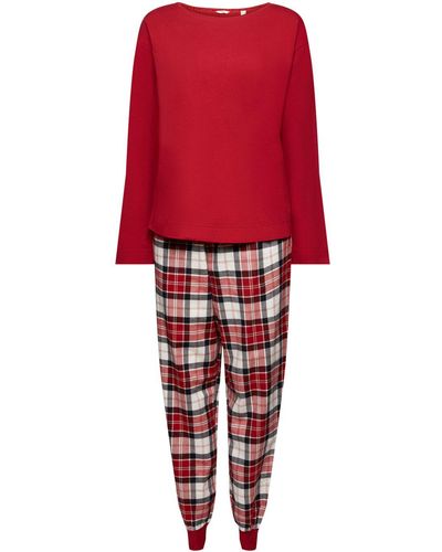 Esprit Pyjama-Set aus kariertem Flanell - Rot