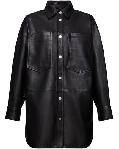 Esprit Oversize-Hemdjacke aus Leder - Schwarz