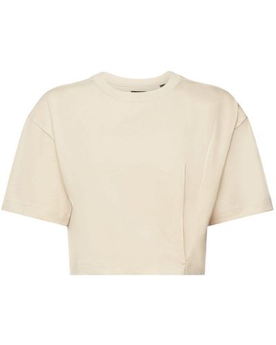Esprit Cropped Jersey T-shirt Met Ronde Hals - Naturel