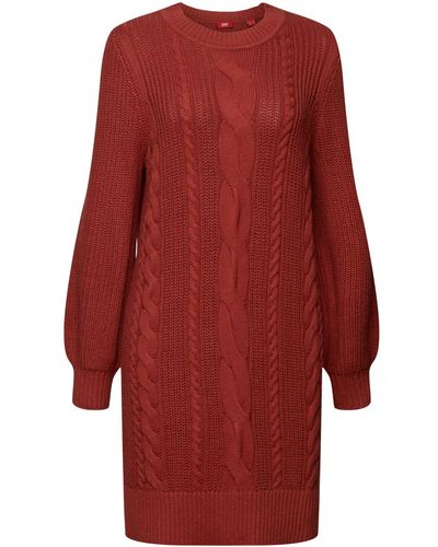 Esprit Robe-pull en maille torsadée de laine mélangée - Rouge